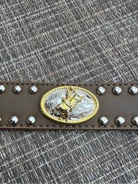 Western 4802 Genuine leather belt silver gold embellishments studs